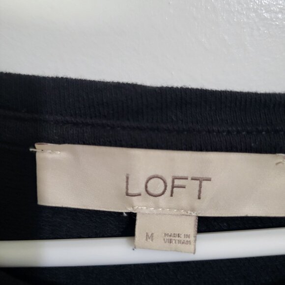 Loft Women's M Black Floral Lace Cold Shoulder Sweatshirt Top Long Sleeve - Picture 4 of 8